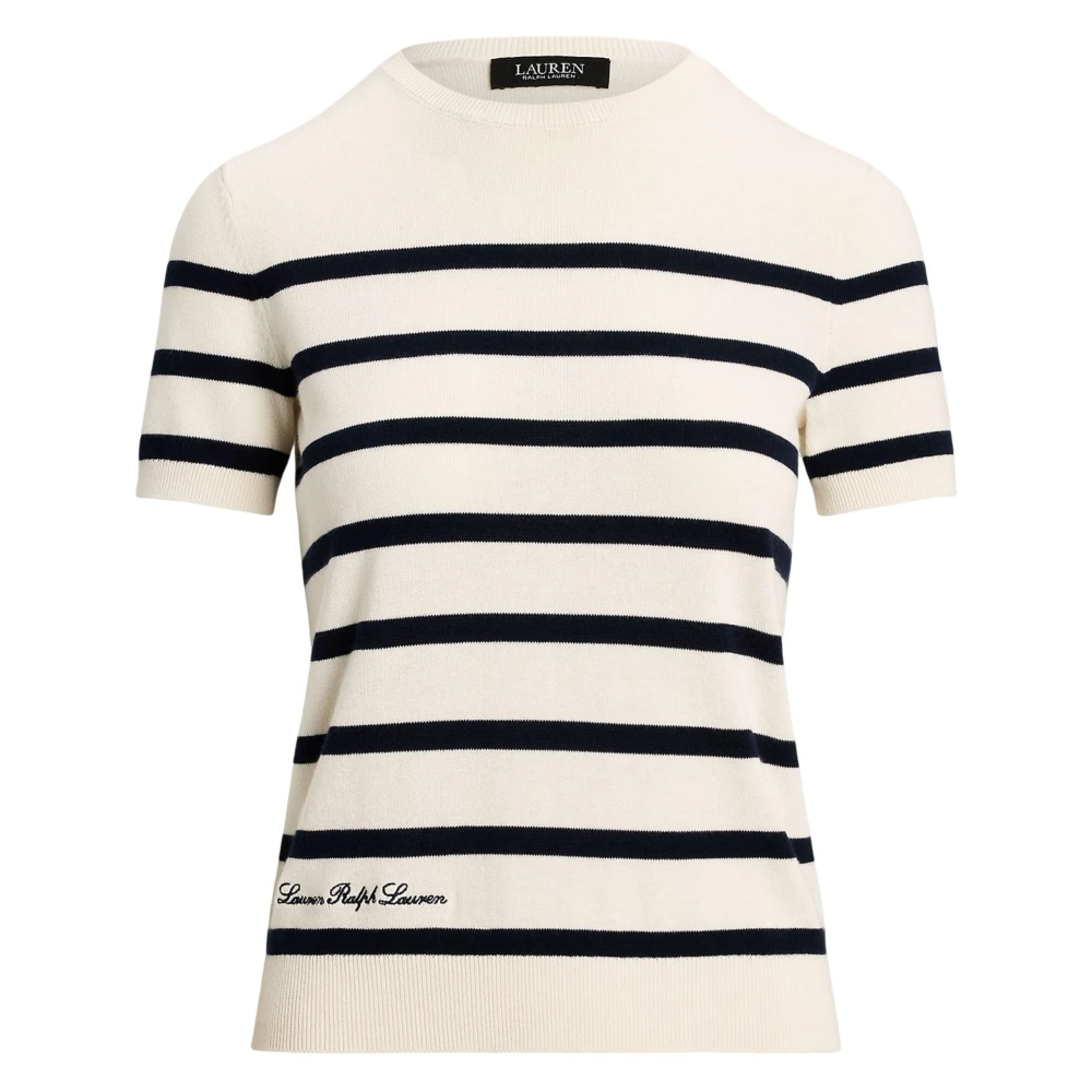 Ralph Lauren Creme Lauren Creme Marine Gestreepte Korte Mouw Sweater Beige Dames