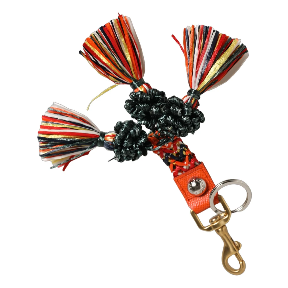 Dolce & Gabbana Raffia Leather Clasp Finder Chain Keyring Multicolor - Image 2