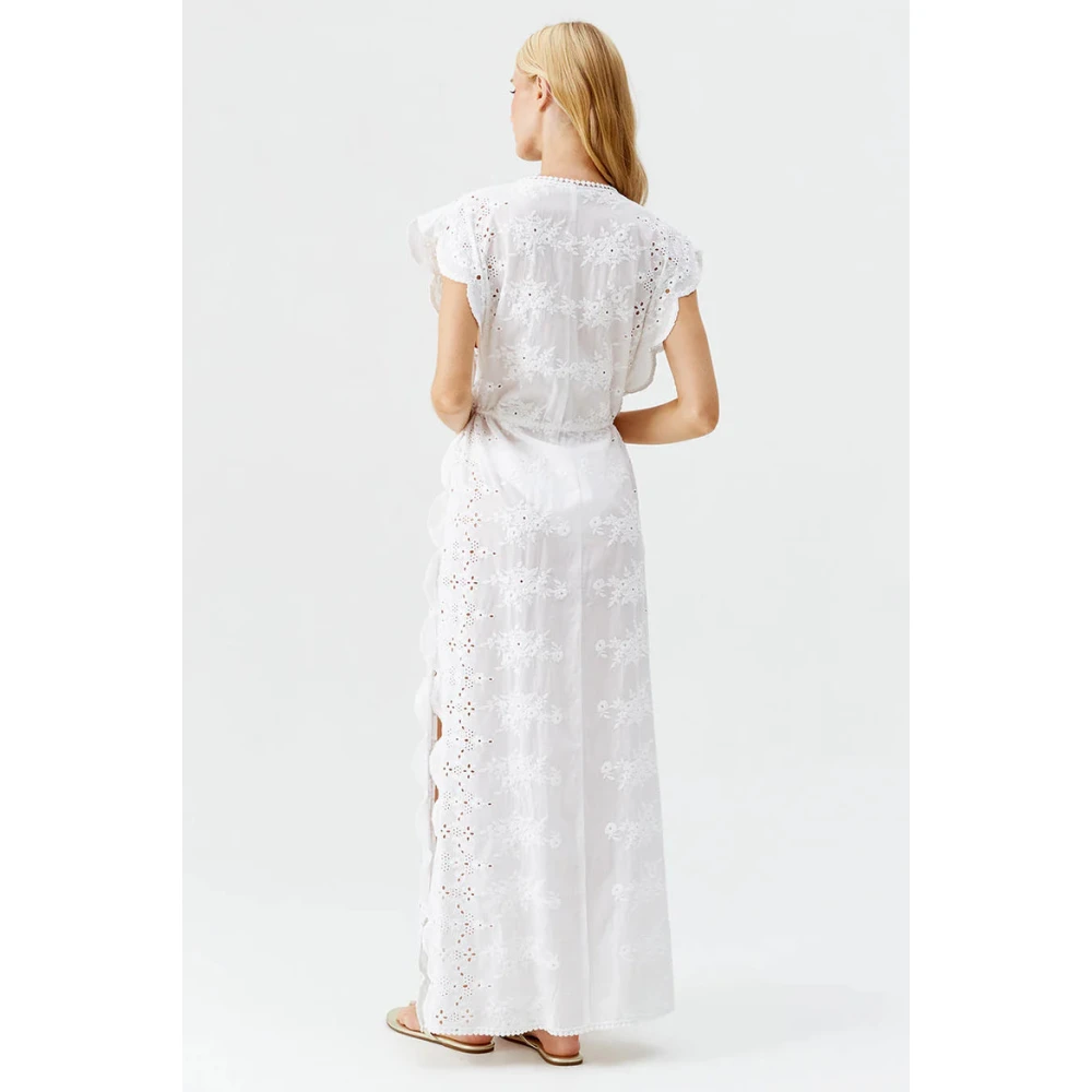 Melissa Odabash Witte Talitha Kaftan met Bloemendetails White Dames