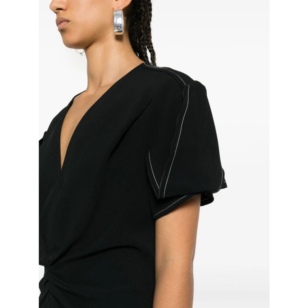 Victoria Beckham Zwarte Jurk met V-Hals en Wijdvallende Rok Black Dames