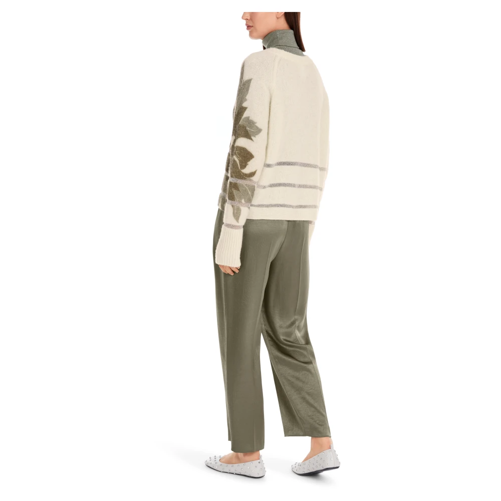 Marc Cain Bloemen Lurex Pullover Gebreid in Duitsland Beige Dames