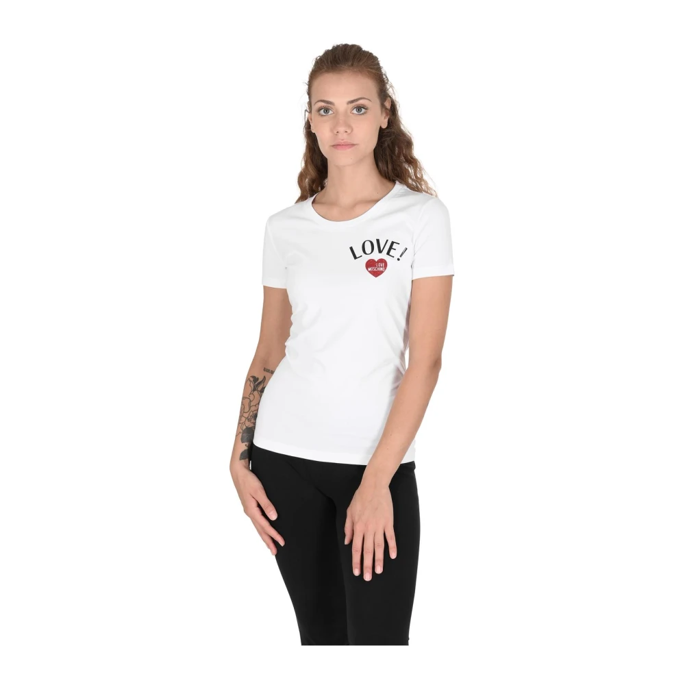 Love Moschino Women's White T-Shirts, Xs, Heart Graphic Tee In Optical