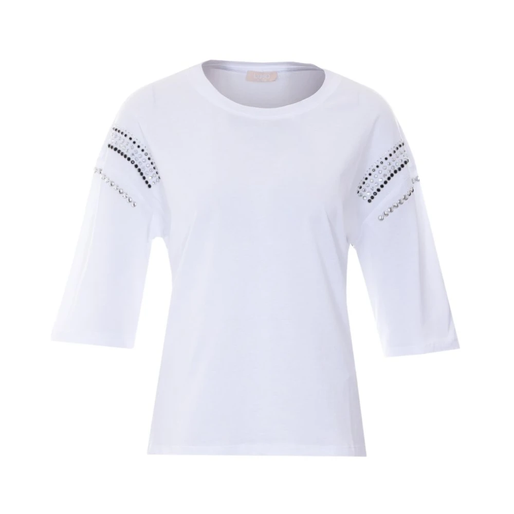 Liu Jo Kvinno Vit Toppar Dam, L, Bomull, Stud-Details T-Shirt