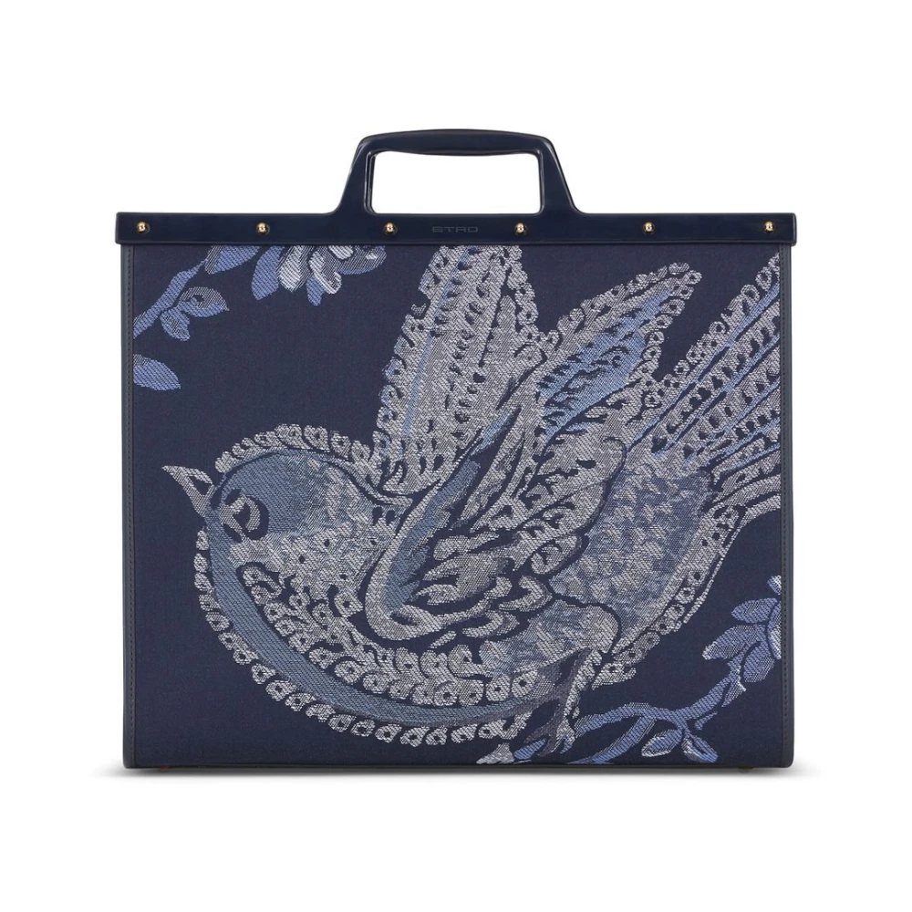ETRO Blauwe Jacquard Tote Tas met Pegasus Motief Blue Dames