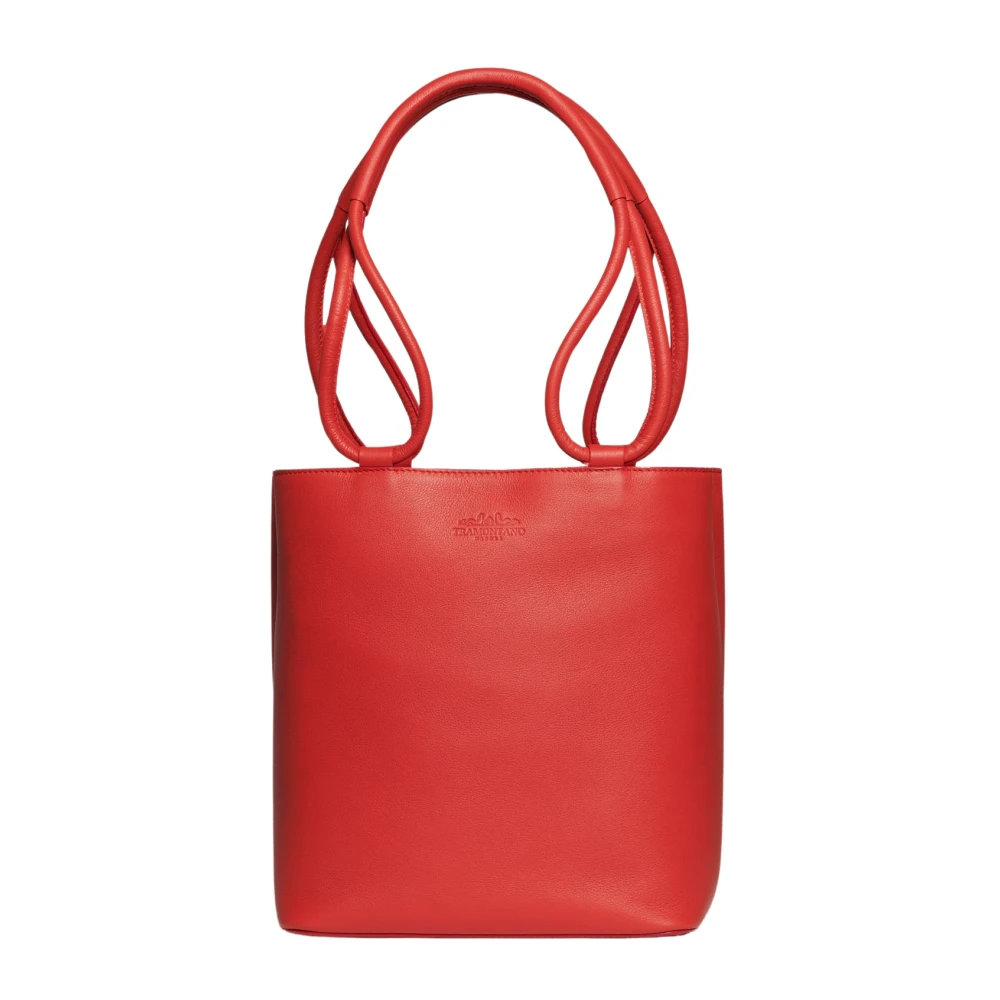 Rød læder tote taske med snor håndtag
