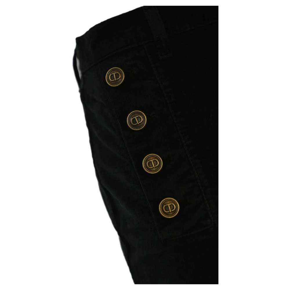 Twinset Zwarte katoenen fluwelen gestreepte broek Black Dames