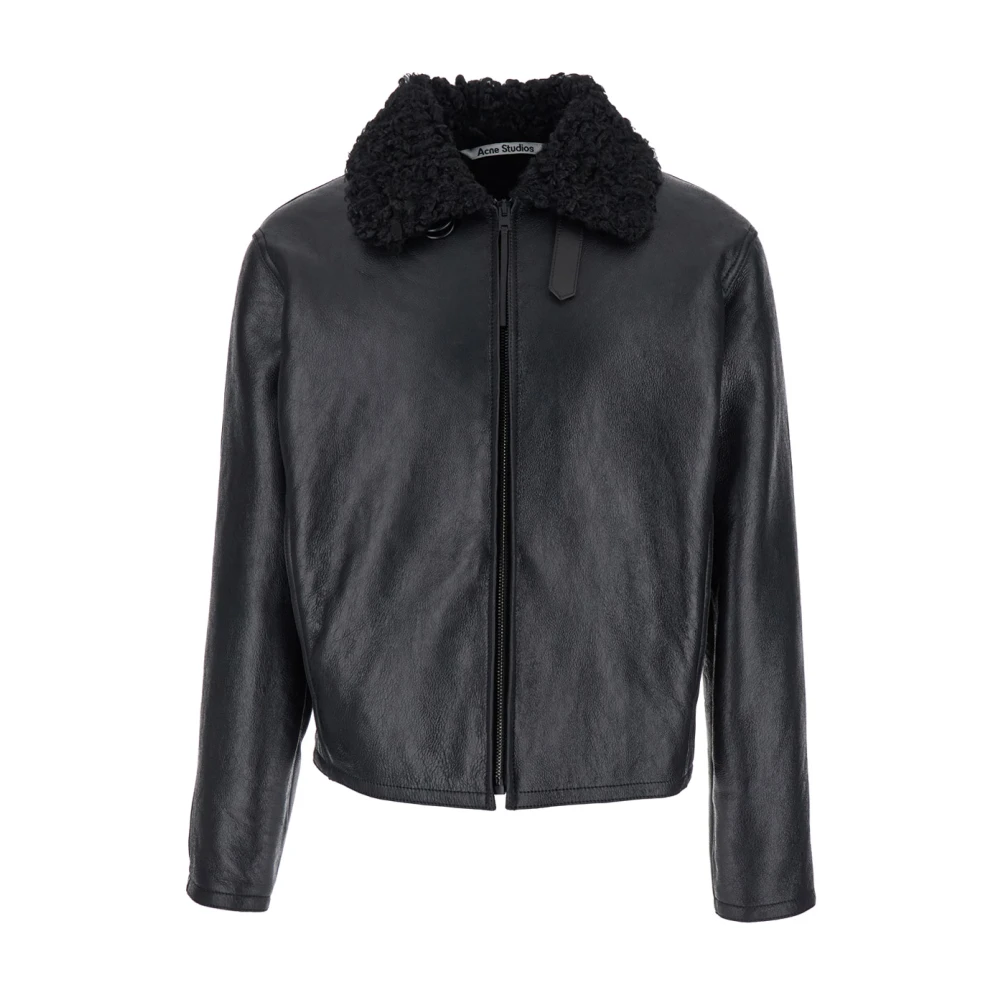Acne Studios Zwarte Bomberjack met Bontdetail Black Heren