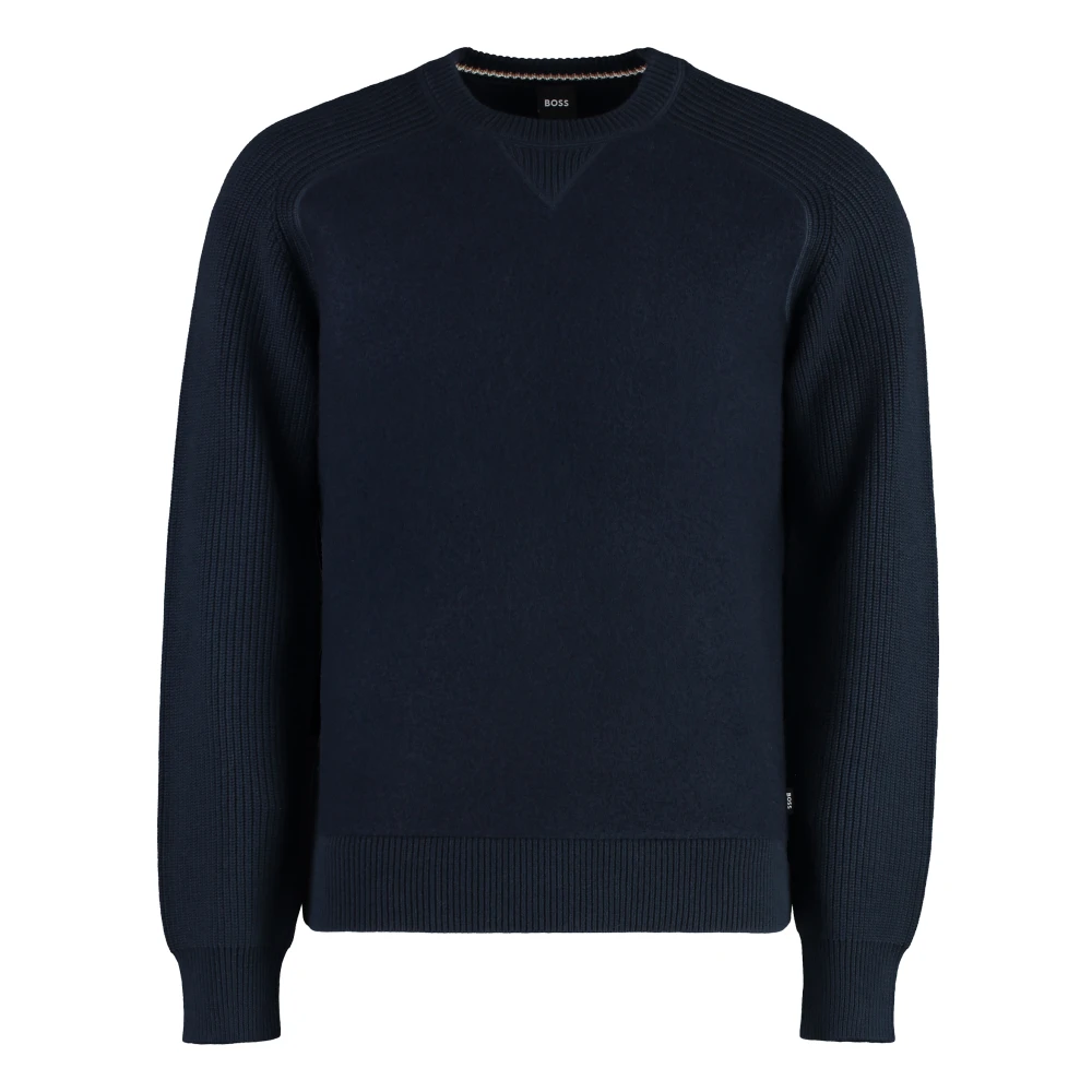 Hugo Boss Geribbelde crew-neck sweater in katoenmix Blue Heren