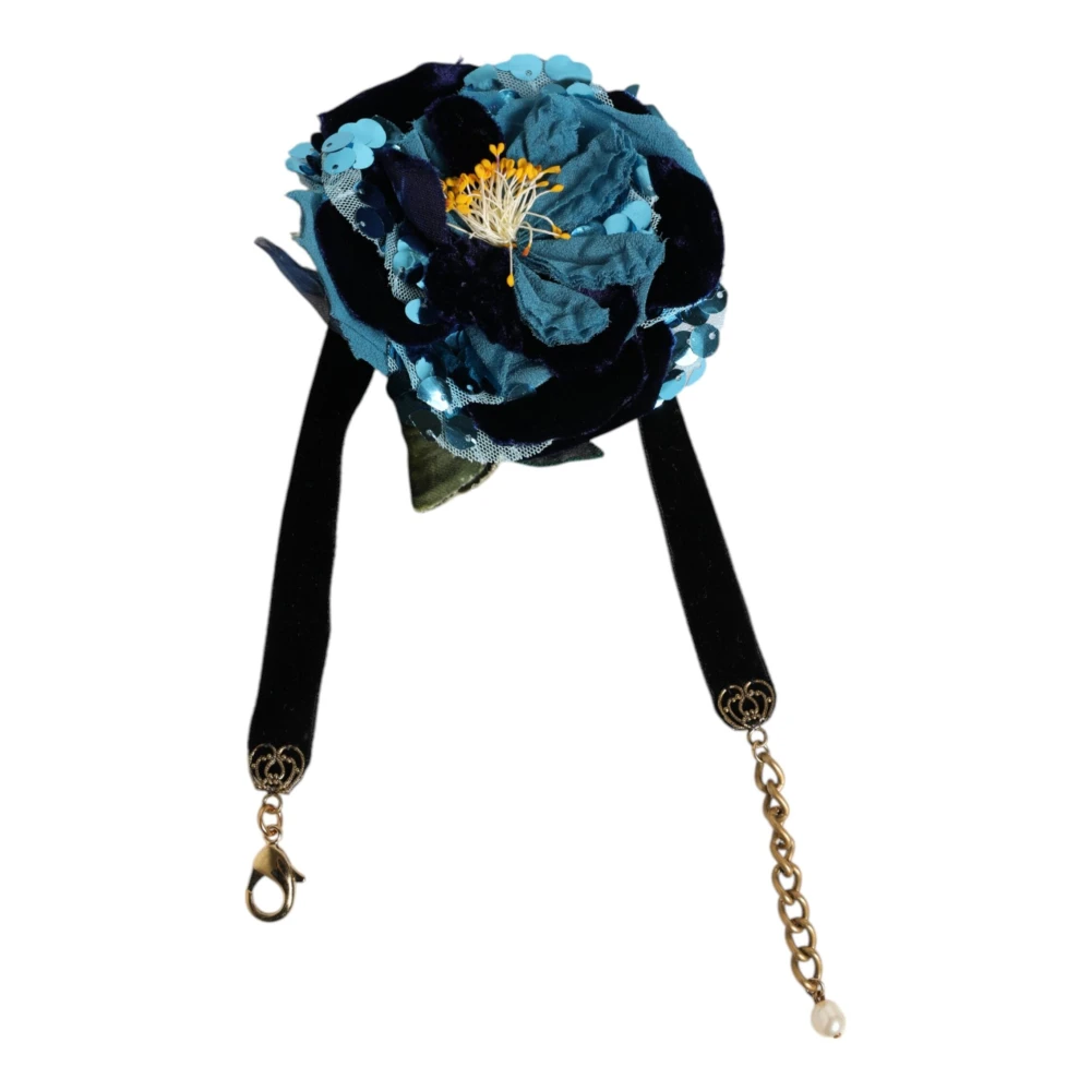 Dolce & Gabbana Women's Blue Floral Appliqu� Velvet Choker Necklace