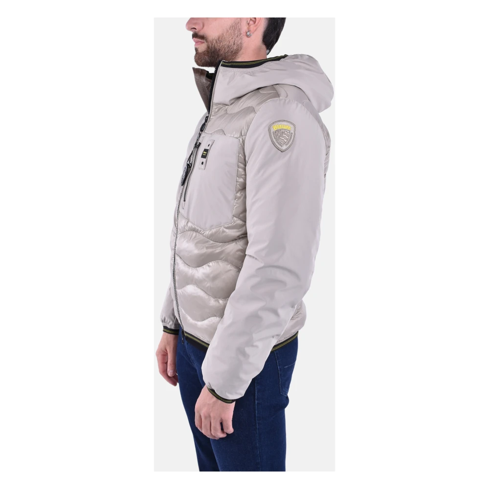 Blauer Monochromatische Nylon Pufferjas met Golfstiksels Beige Heren