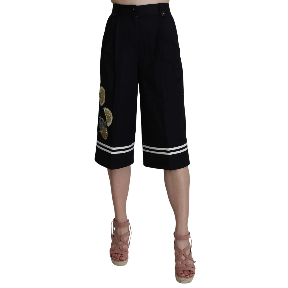 Dolce & Gabbana Women's Black Bermudas, 2XS, Cropped Embellished Trousers