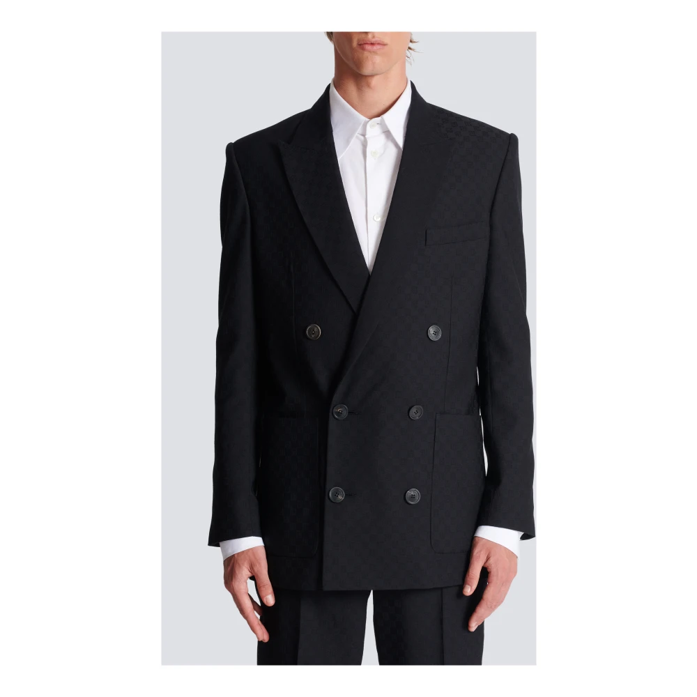 Balmain Monogram Jacquard Blazer Black Heren