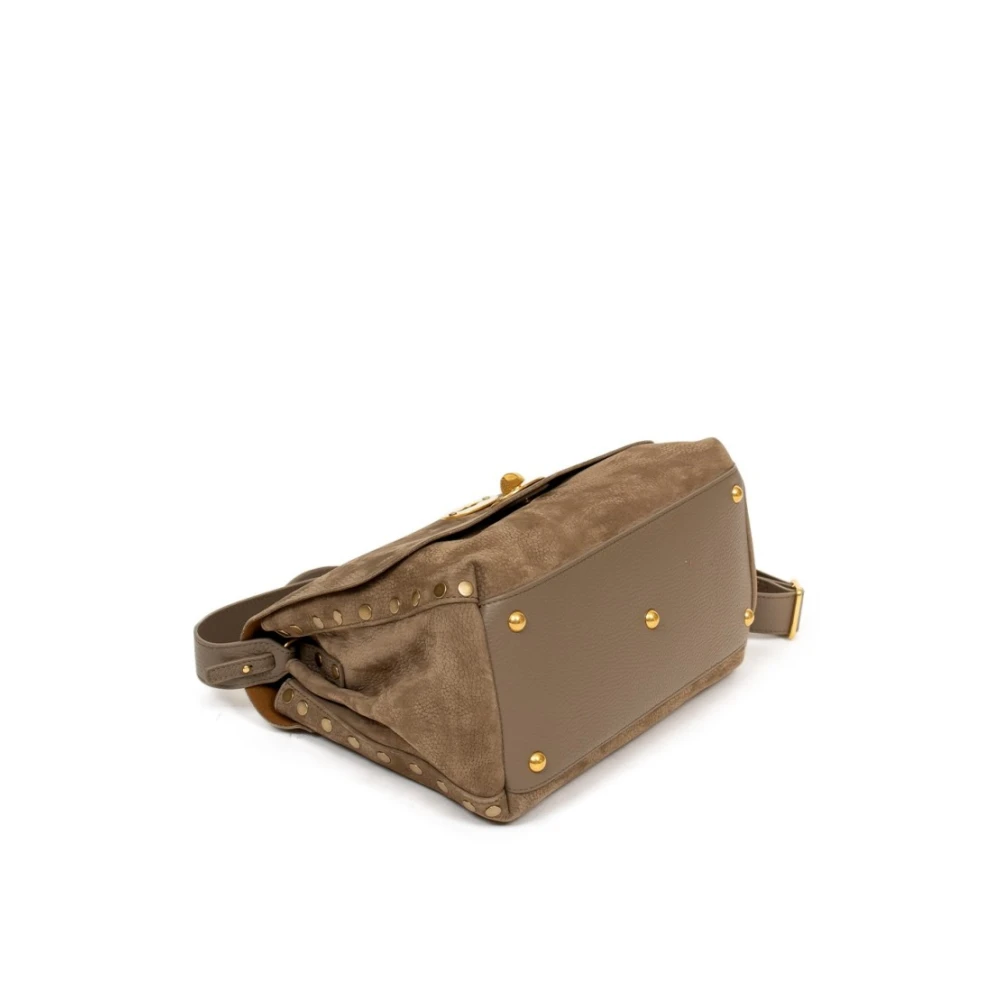 Zanellato Leren Crossbody Tas met Twist Lock Brown Dames