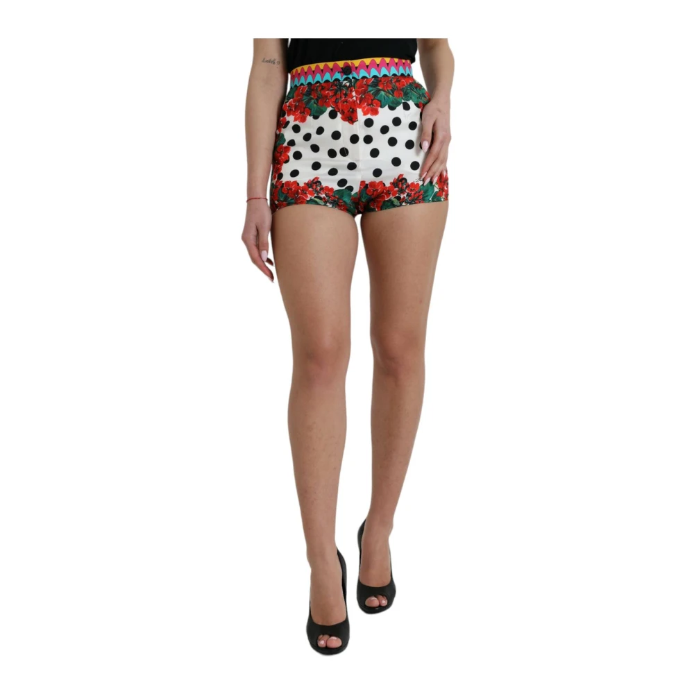 Dolce & Gabbana Women's Multicolor Short Shorts, Xs, Floral Polka Dot High Waist Shorts