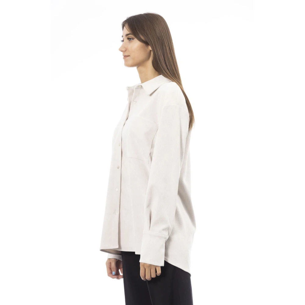 Alpha Studio Knoopshirt Voorzak Ad8890L White Dames