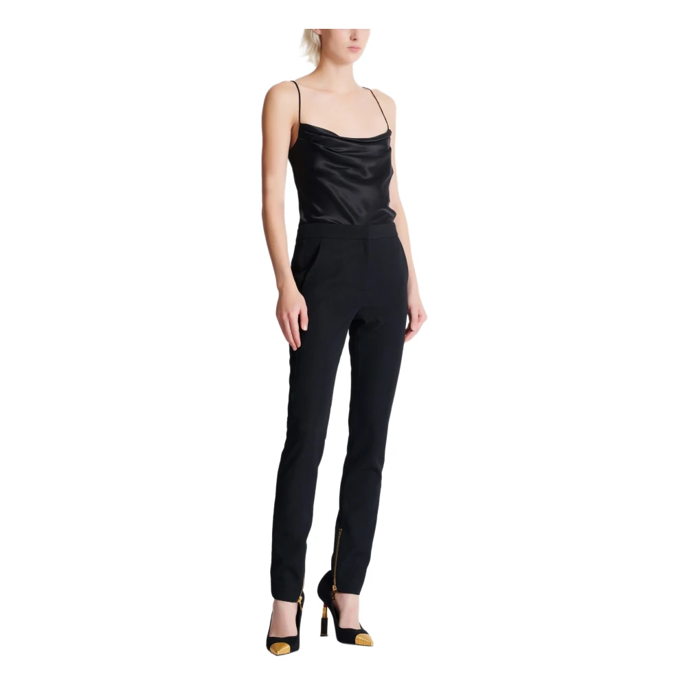 Balmain Slim-fit graan de poudre broek met rits Black Dames