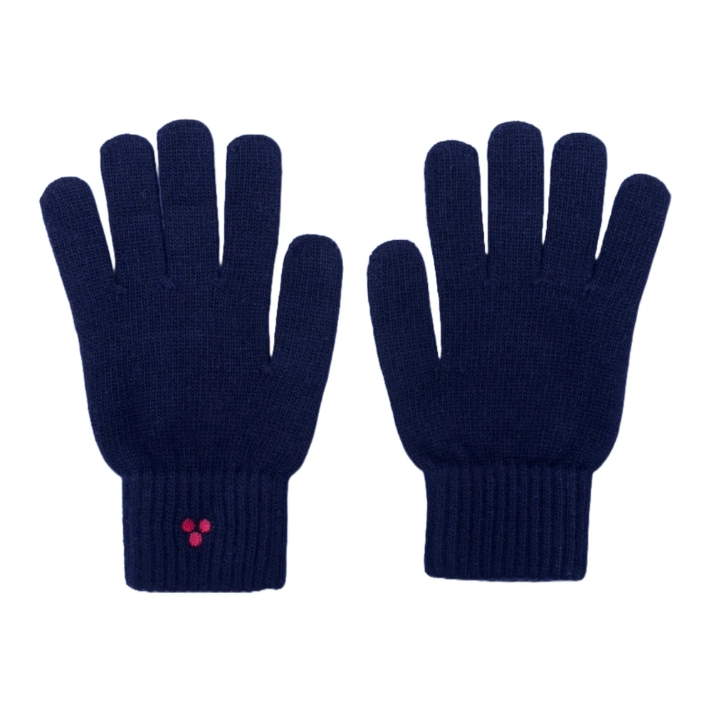 Peuterey Blauwe Wol Geribbelde Manchet Geborduurde Handschoenen Blue Heren