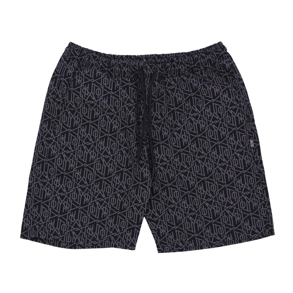 Dolly Noire Men's Black Casual Shorts, Xl, Monogram Jogger Shorts