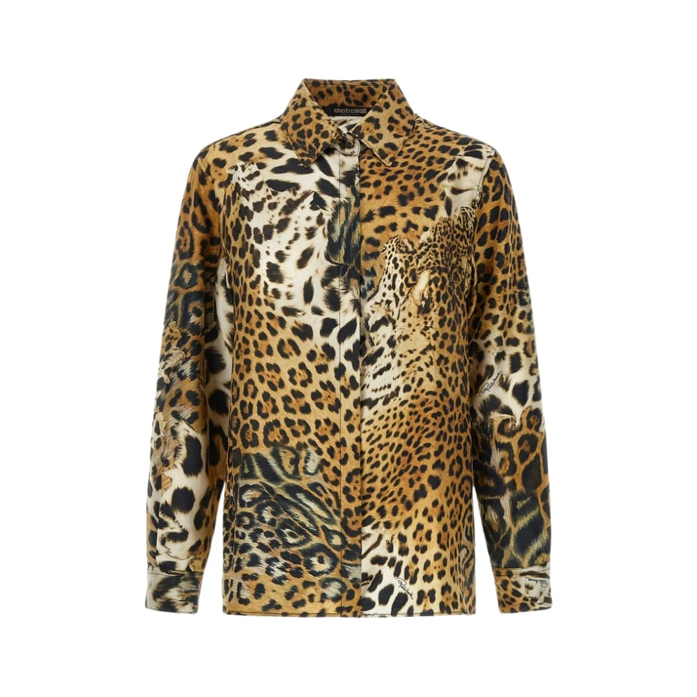 Roberto Cavalli Brown Shirts, Female, Xl, Silk Jaguar Skin Shirt Light