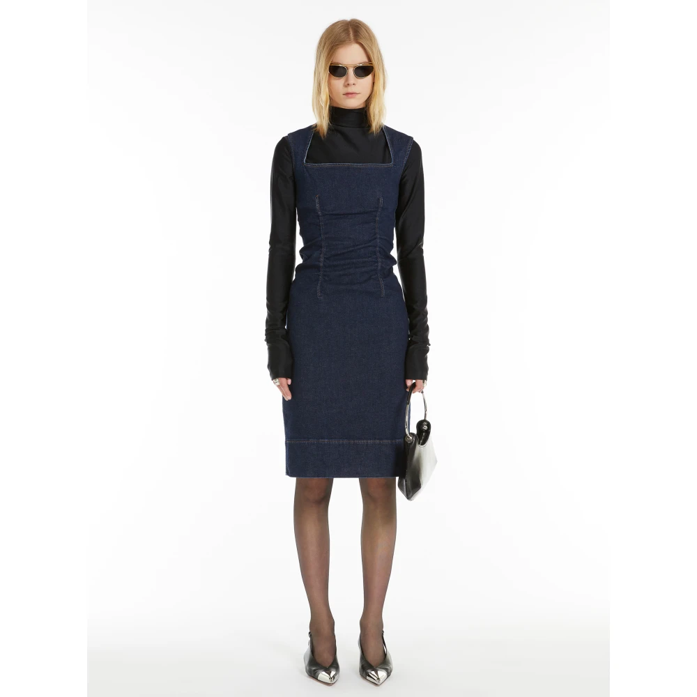 SPORTMAX Indigo Denim Scroll Jurk Blue Dames