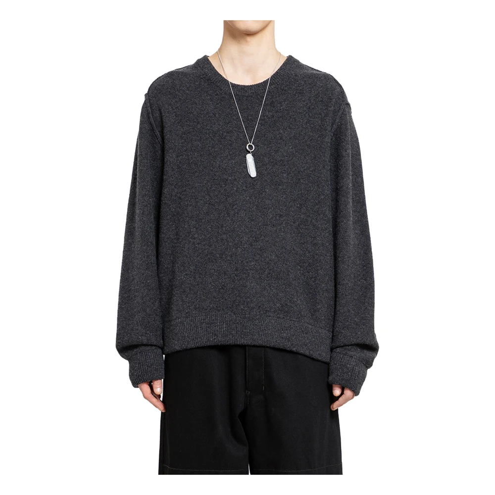 Lemaire Mélange Wool Crew Neck Jumper Black Heren