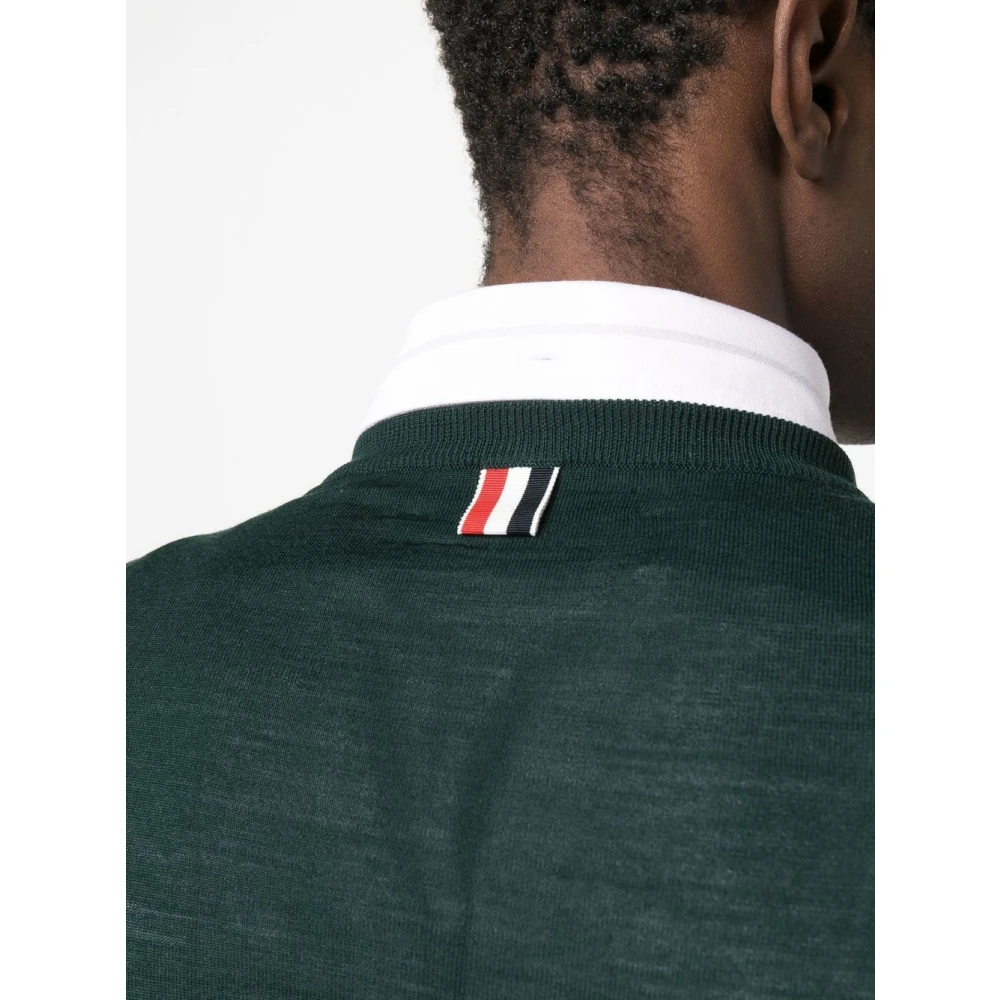 Thom Browne Groene wollen trui met tricolor detail Green Heren