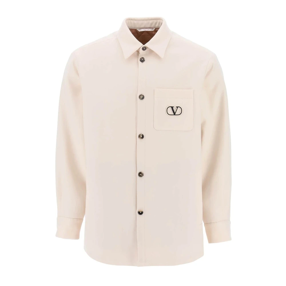 Valentino Garavani Gele Wollen Overhemdjasje met Logo Borduursel Beige Heren