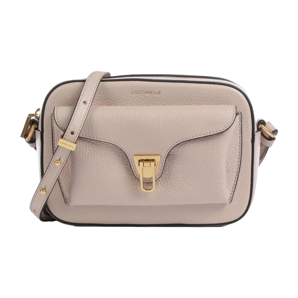 Coccinelle Leren Crossbody Tas met Iconische Sluiting Beige Dames