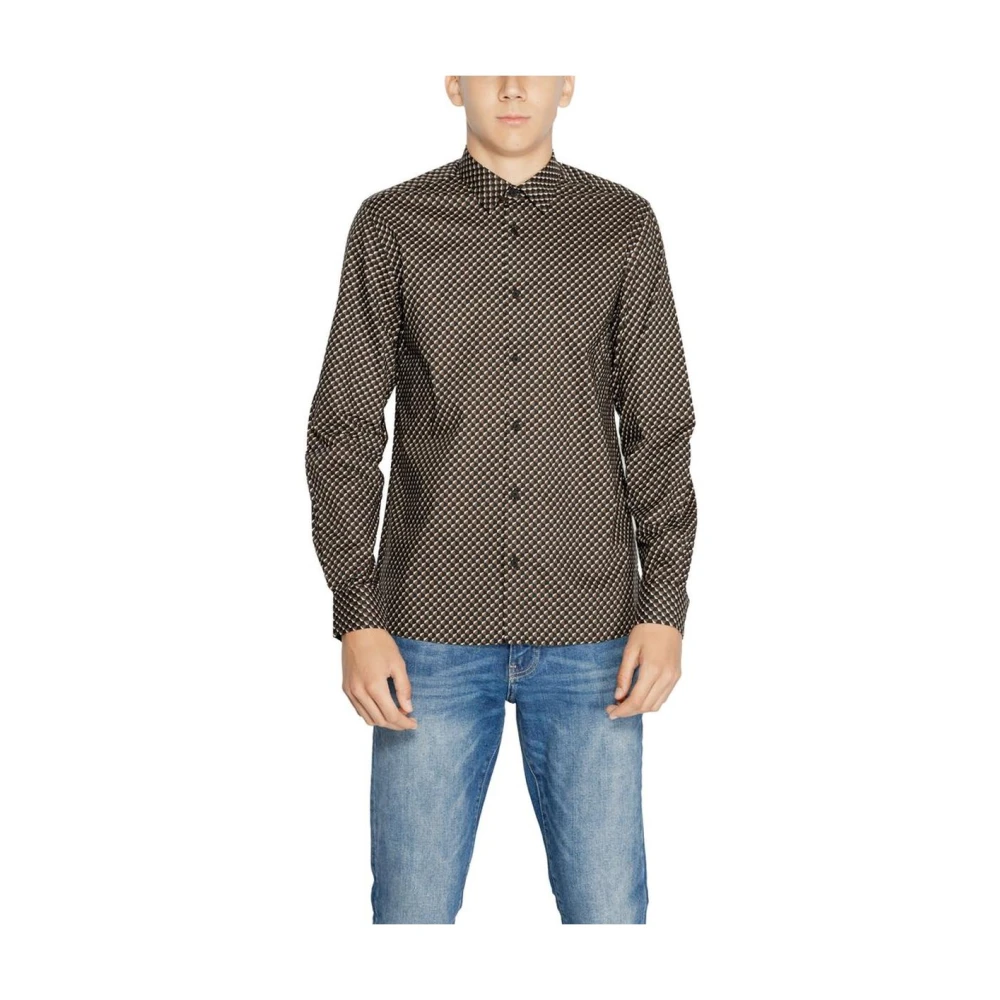 Antony Morato Men's Brown Casual Shirts, M, Geometric Print Cotton Shirt