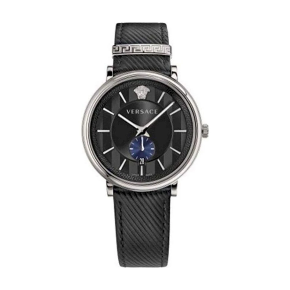 Versace Men's Black V Circle Leather Watch