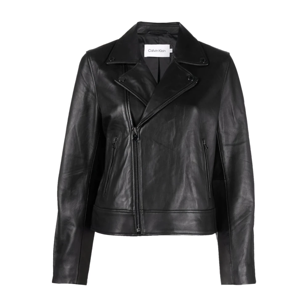 Calvin Klein Leather Jackets Black Dames