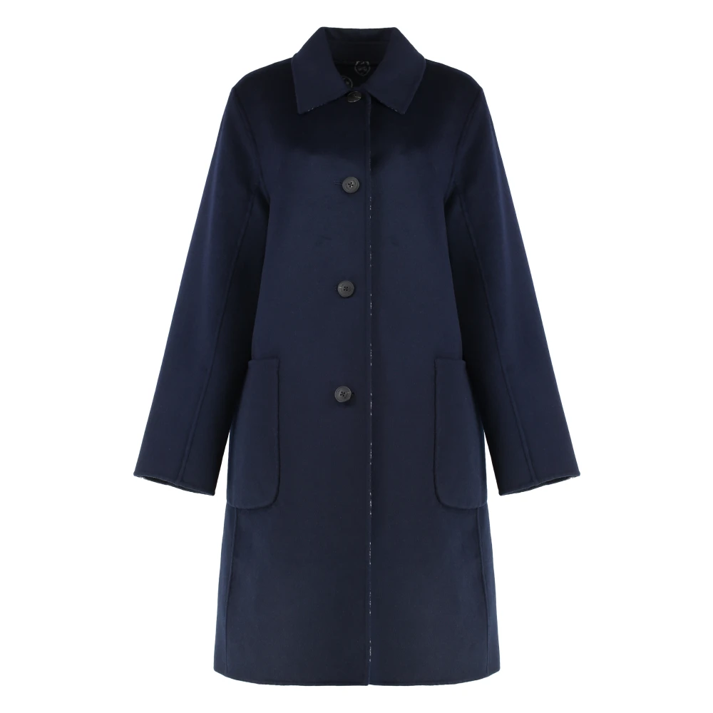 Tory Burch Women's Blue Single-Breasted Coats, M, Reversible Wool Coat
