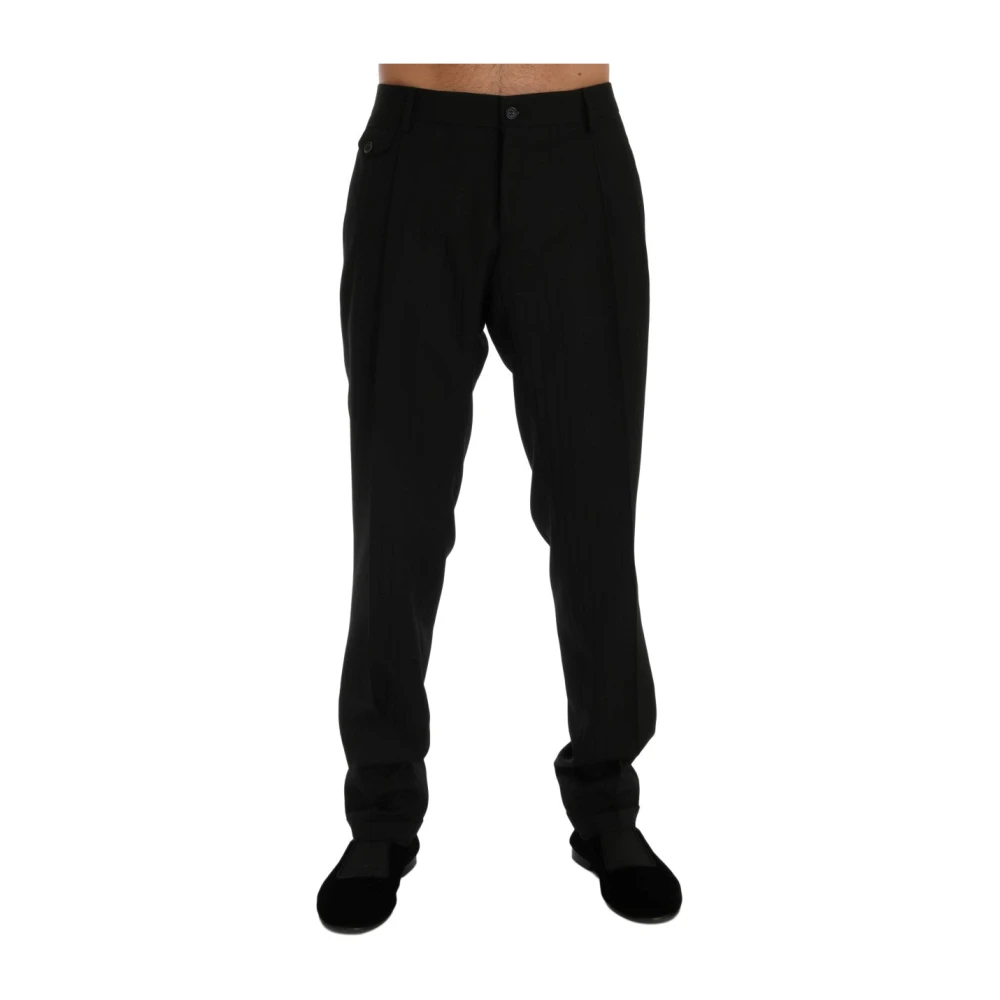Dolce & Gabbana Men's Black Suit Trousers, S, Elegant Striped Straight Fit Trousers
