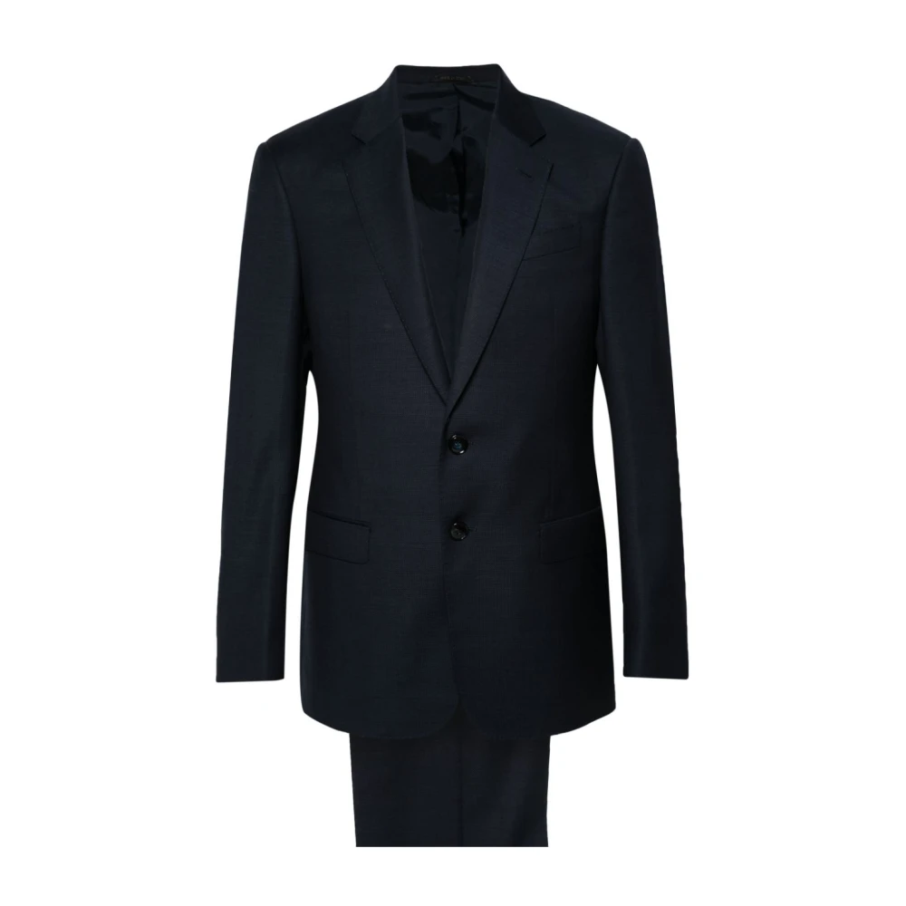 Giorgio Armani Middernachtblauw Textuur Wollen Pak Blue Heren