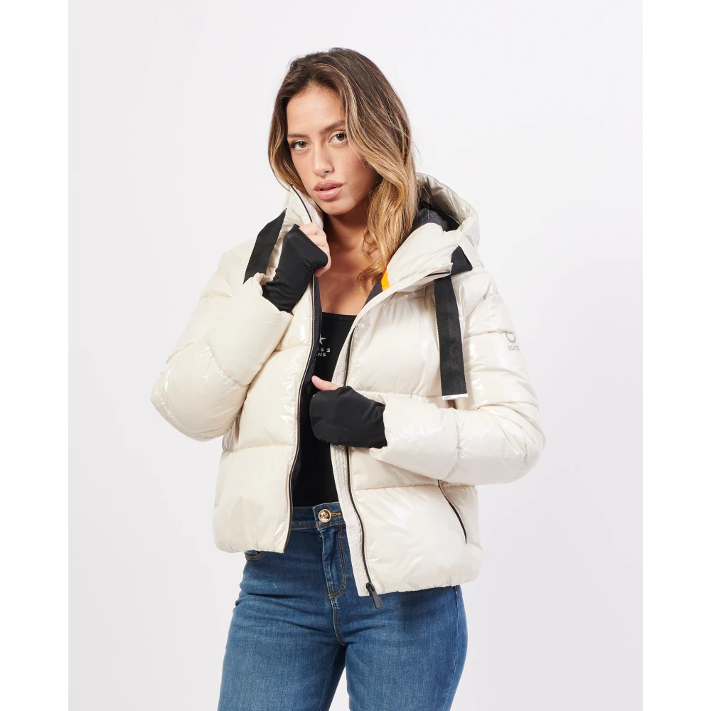 Suns Glanzende Prestatiejas met Capuchon Beige Dames
