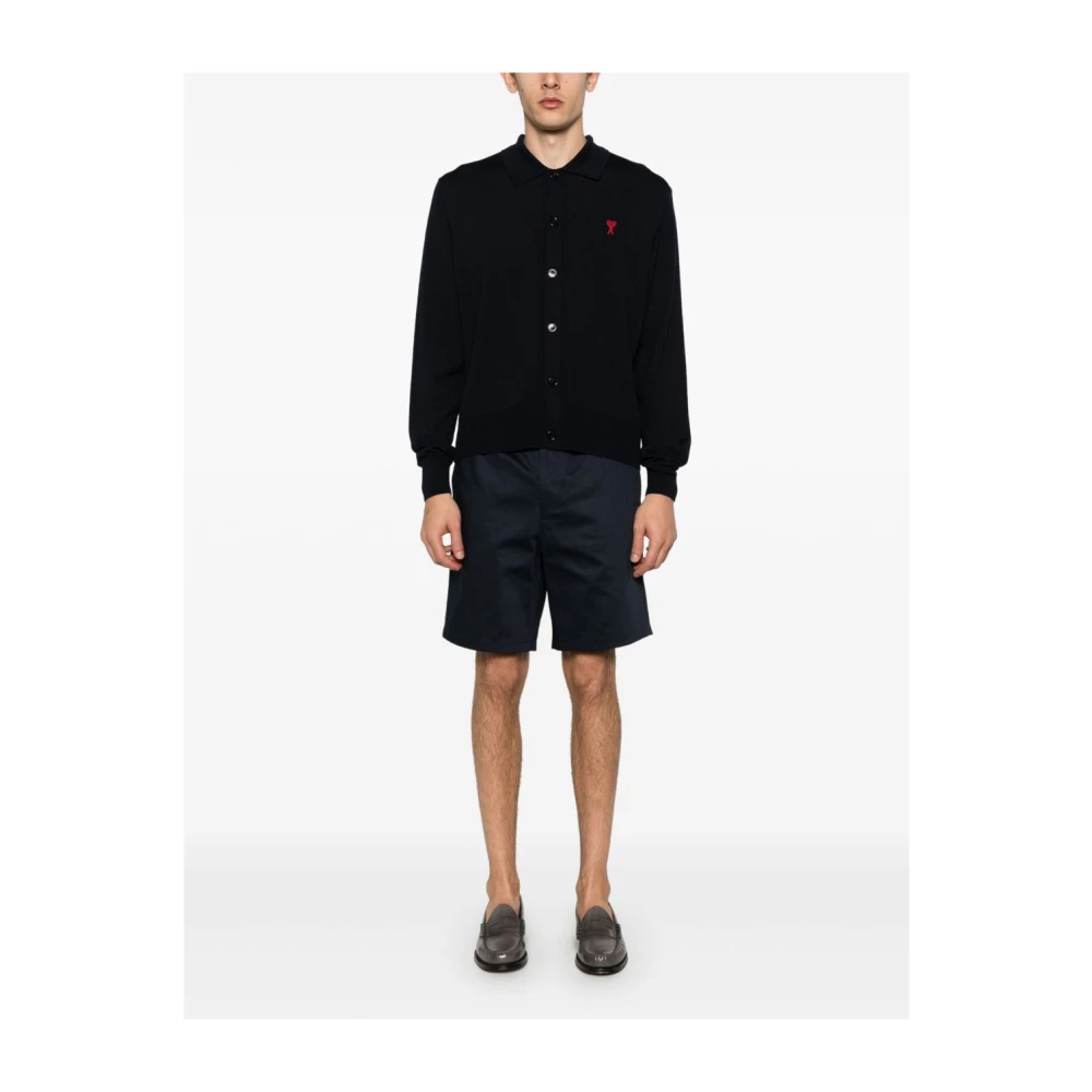 Ami Paris Navy Blue Elastische Taille Shorts Blue Heren