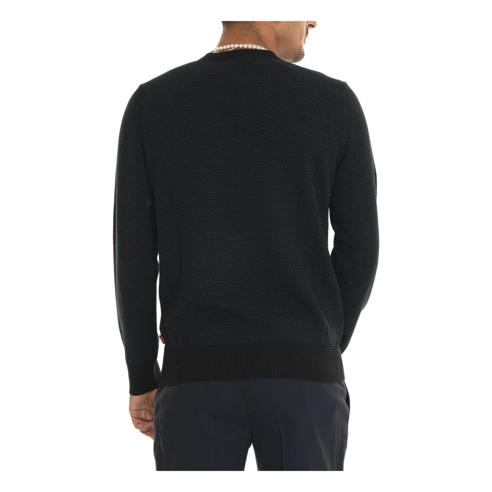 Boss Gestructureerde ronde hals trui Black Heren