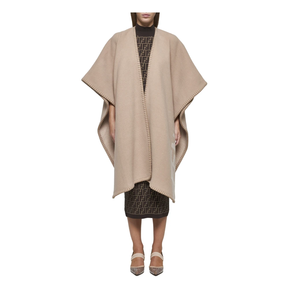 Fendi Beige Wol Kasjmier Poncho Vrouwen Beige Dames