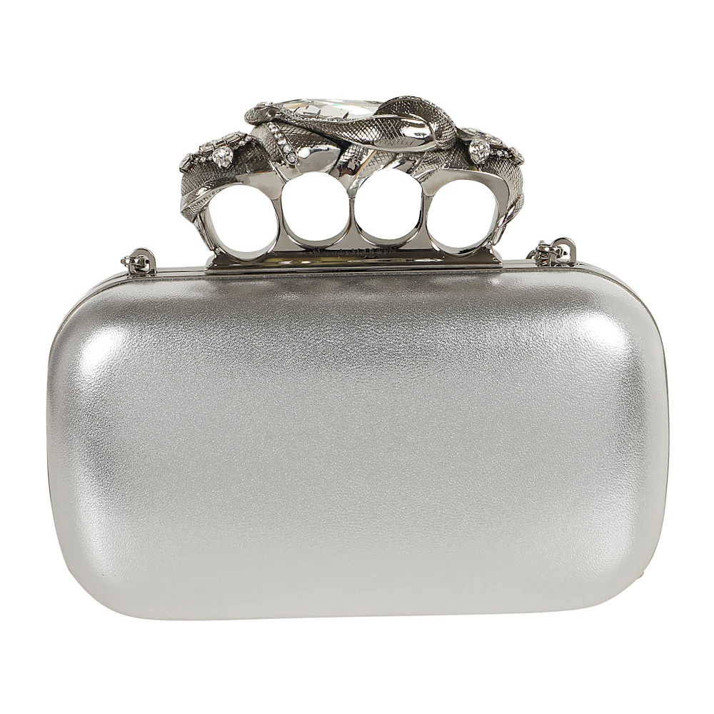 Alexander mcqueen Metallic Clutch Tas met Slangenontwerp Gray Dames