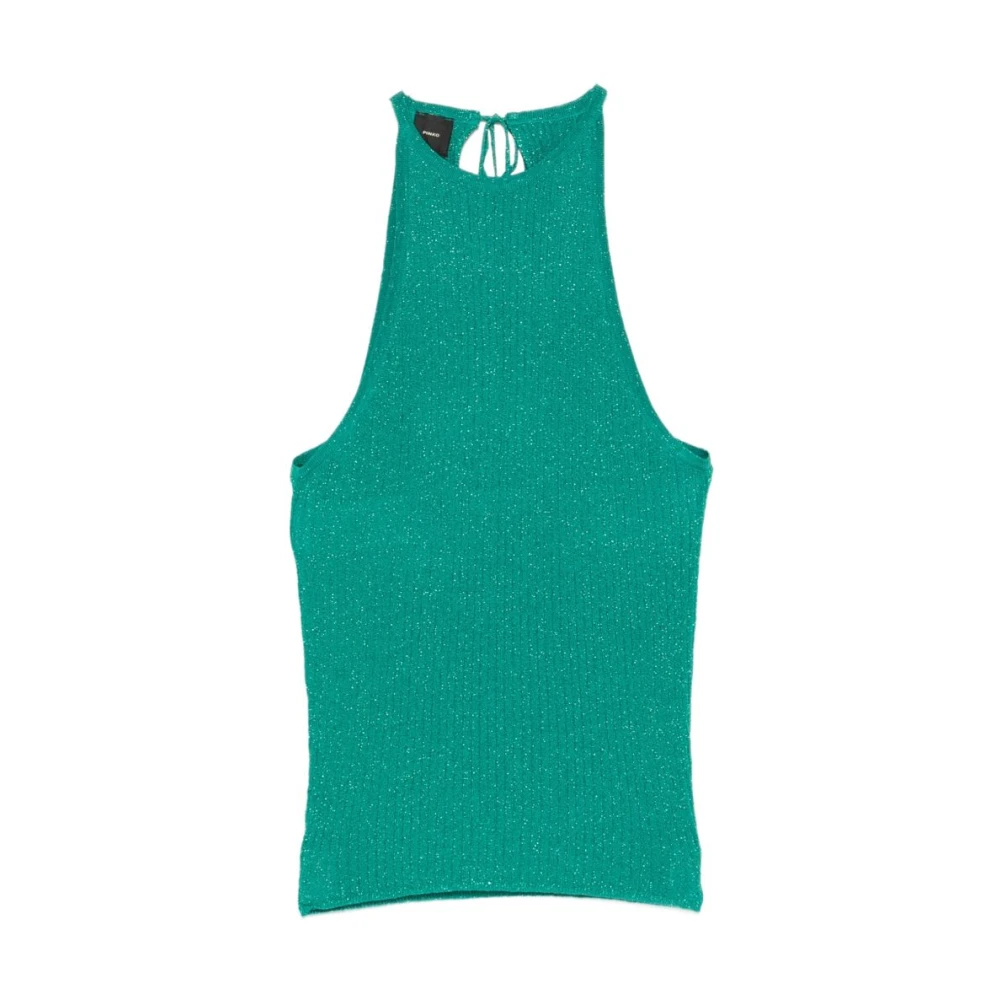 Pinko Women's Green Linum Tie-Neck Tank Top