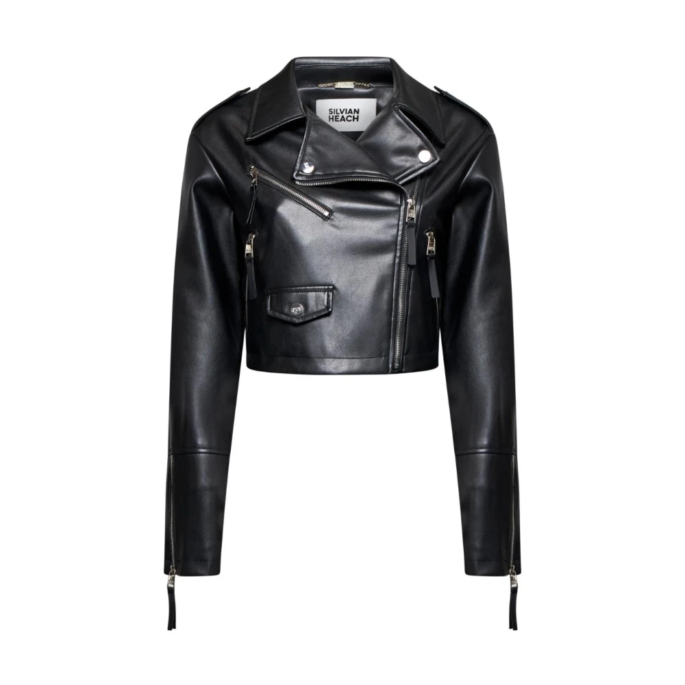 Silvian Heach Femme Noir - Veste De Motard Courte En Cuir - Vestes - Taille: 40 Fr