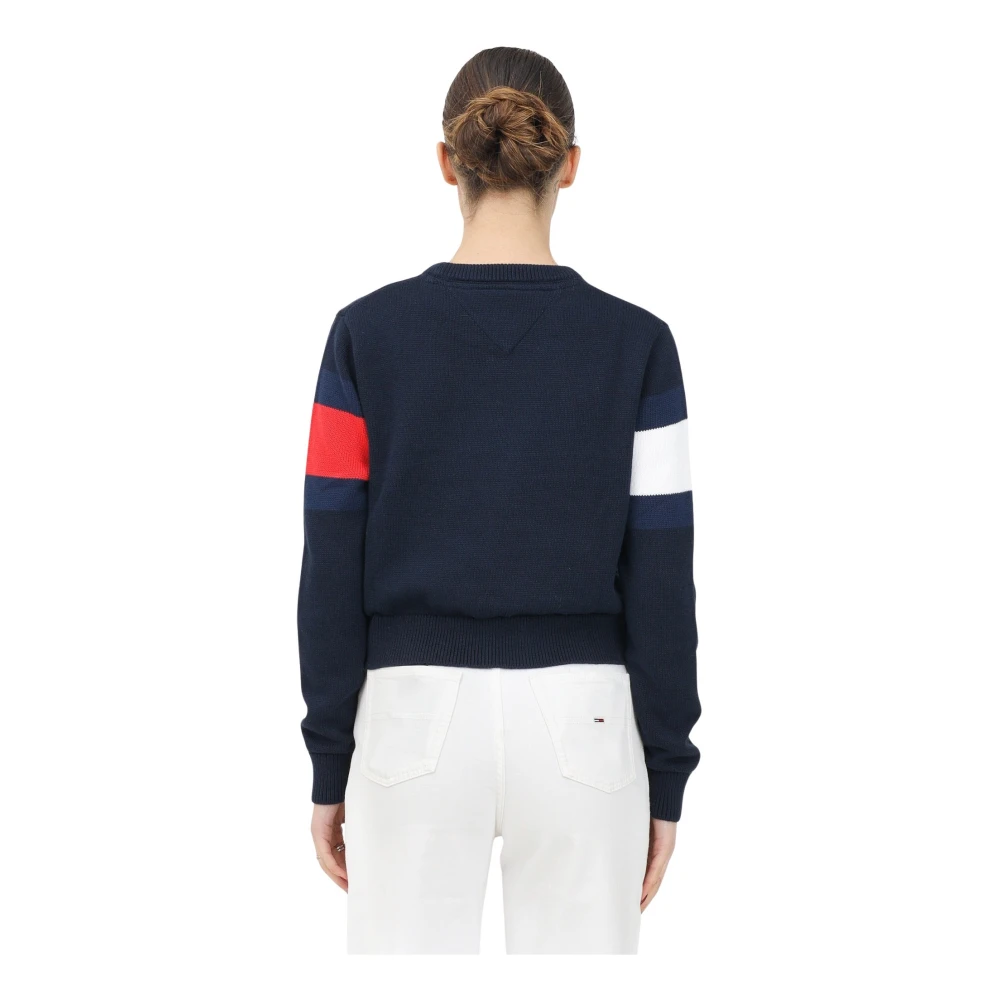 Tommy Jeans Color Block Trui met Ronde Hals Blue Dames