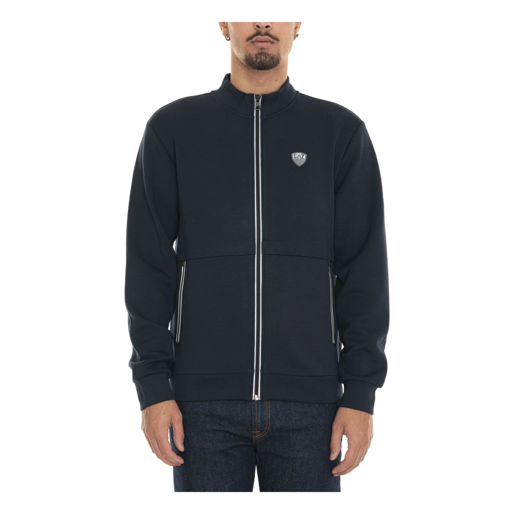 Emporio Armani EA7 Contrast Zip Sweatshirt met Zijlogo Blue Heren