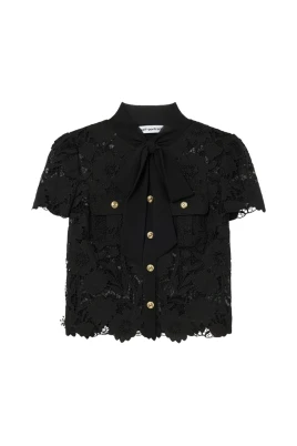 Blus med knytband i spets