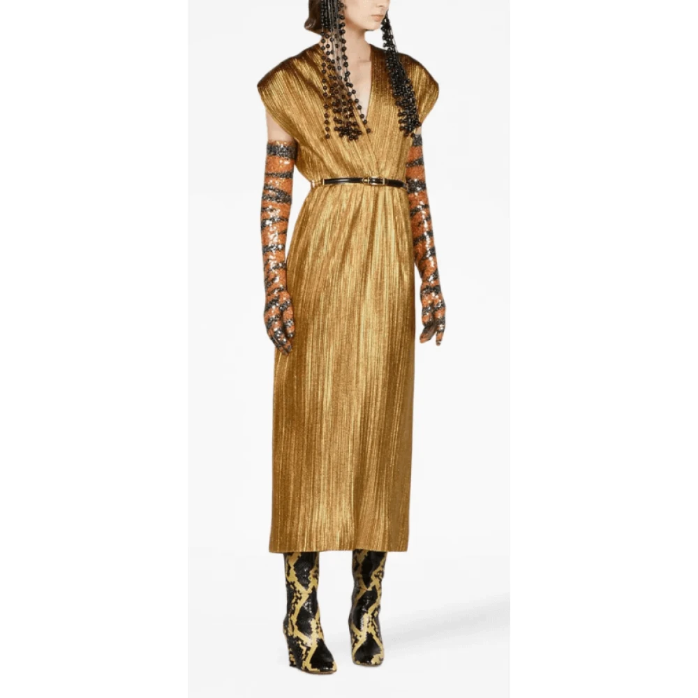 Gucci Cady Lamé Midi Jurk Yellow Dames