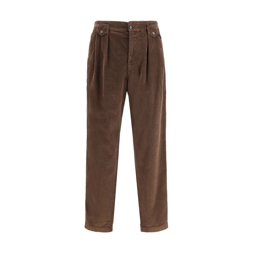 Dolce & Gabbana Men's Brown Slim-Fit Trousers,, Baggy Corduroy Trousers With Zipper Closure Small