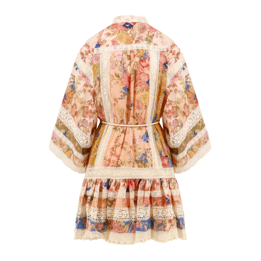 Zimmermann Katoenen kanten mini-jurk met geborduurde mouwen Multicolor Dames