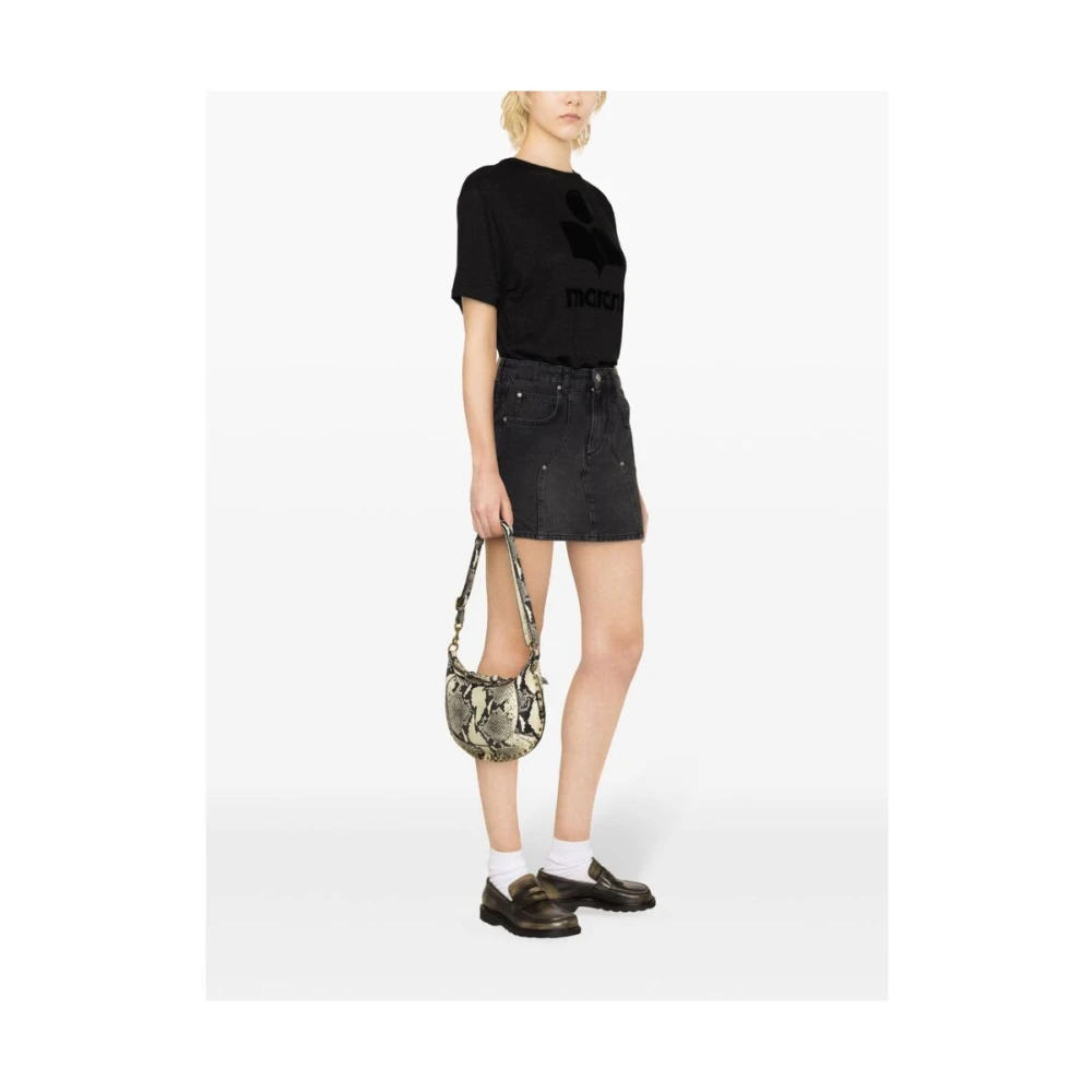 Isabel Marant Étoile Zwart Linnen Logo T-shirt Black Dames