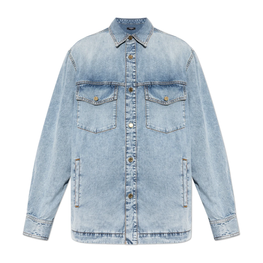 Balmain Blue Denim Shirt With Pockets - Male - Denim Shirts - L - Shirts