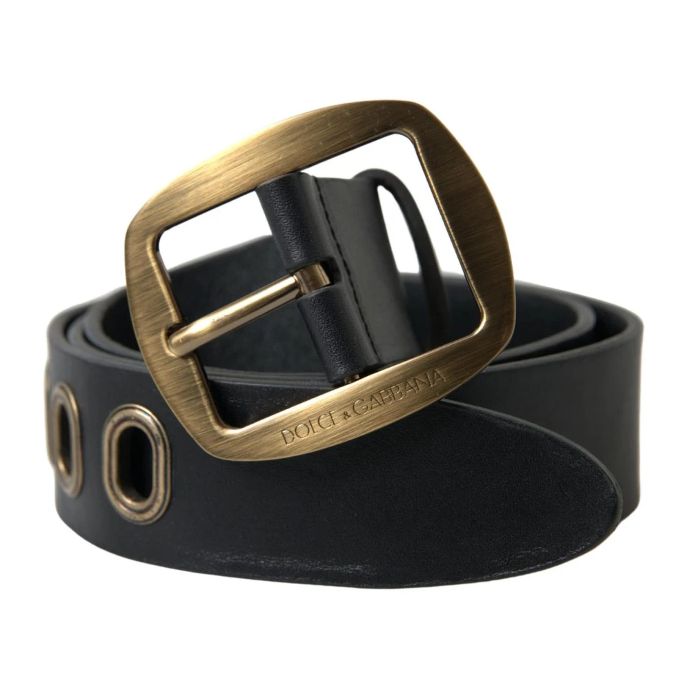 Dolce & Gabbana Men's Black Belts, One Size, Metal Buckle Leather Belt